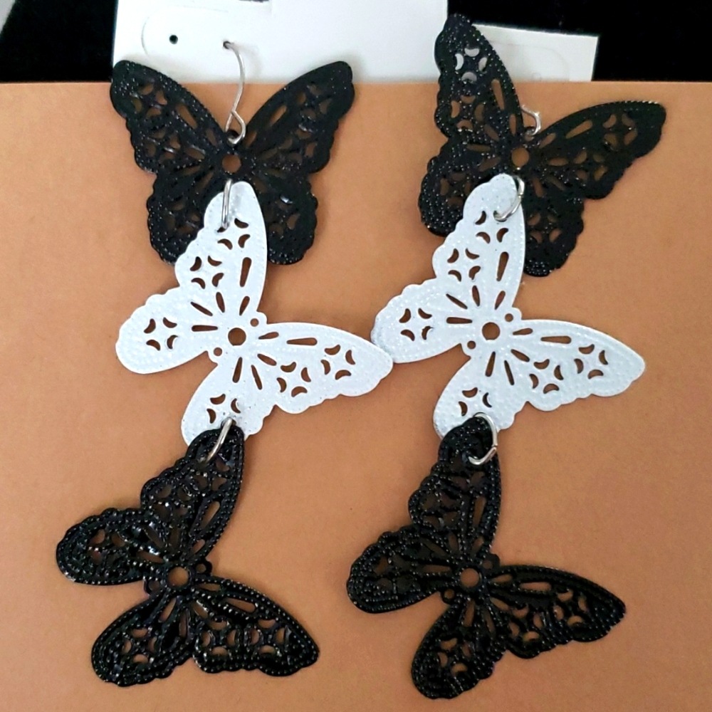 Butterfly Dangles B&W Earrings